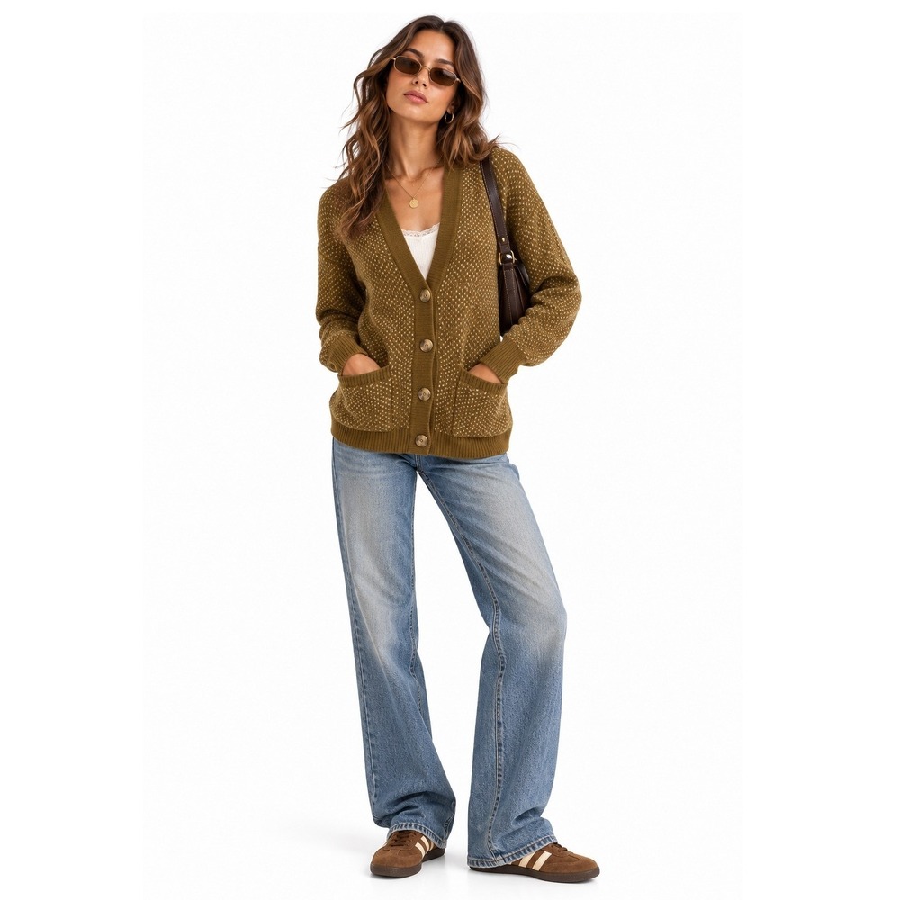Madewell Maysfield Birdseye Cardigan XXS Wool Blend Brown Oversized Soft Cozy